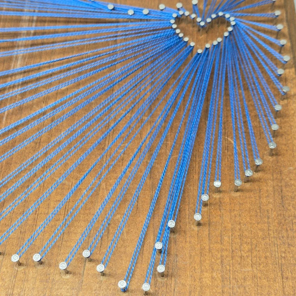 Handmade Blue Heart String Art of Ohio Wood Plaque Key Holder Wall Decor 3 Hooks